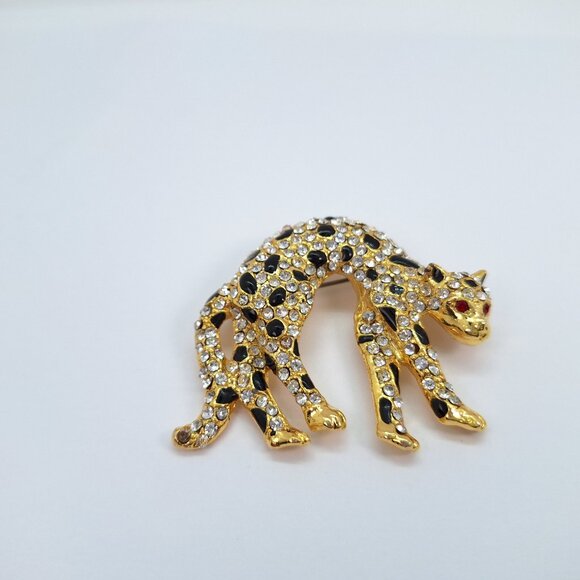 Vintage Panther Brooch with rhinestones and black enamel - Picture 4 of 10